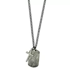 Burnished Silver-Toned Cross and Dog Tag Chain Necklace at Spencer's