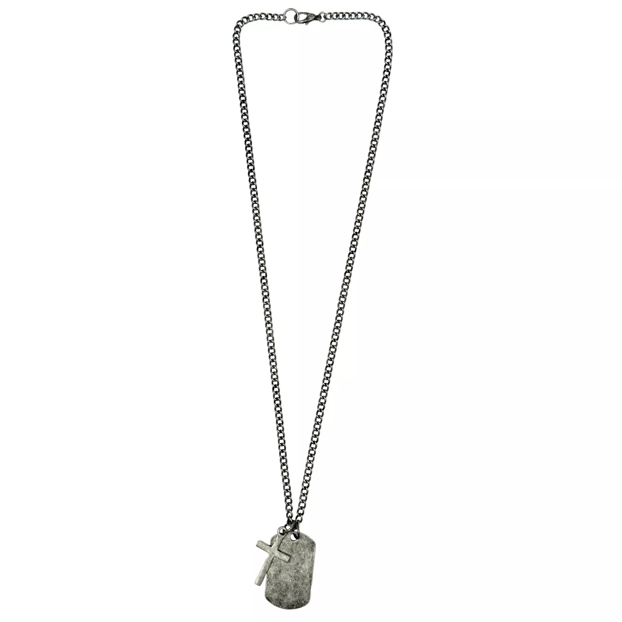 Burnished Silver-Toned Cross and Dog Tag Chain Necklace at Spencer's