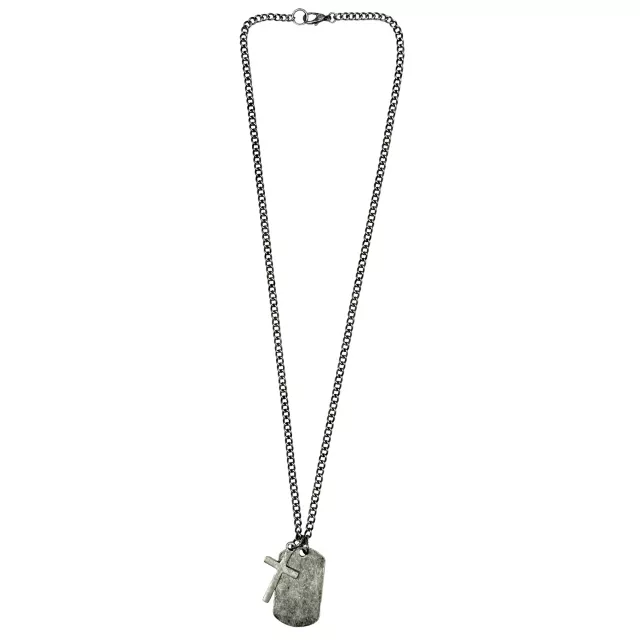 Burnished Silver-Toned Cross and Dog Tag Chain Necklace at Spencer's