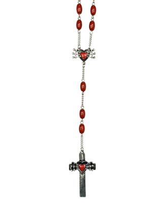 Burnished Silver-Toned Sorrows Cross Rosary Necklace