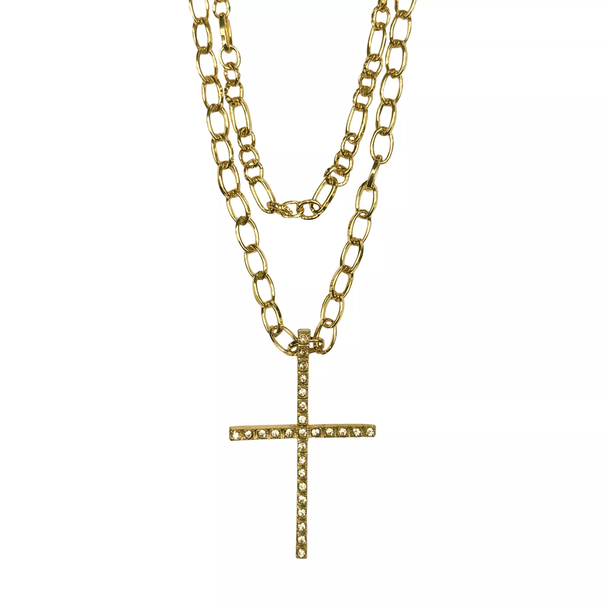 Gold-Tone Stone Cross Chain Necklaces - 2 Pack