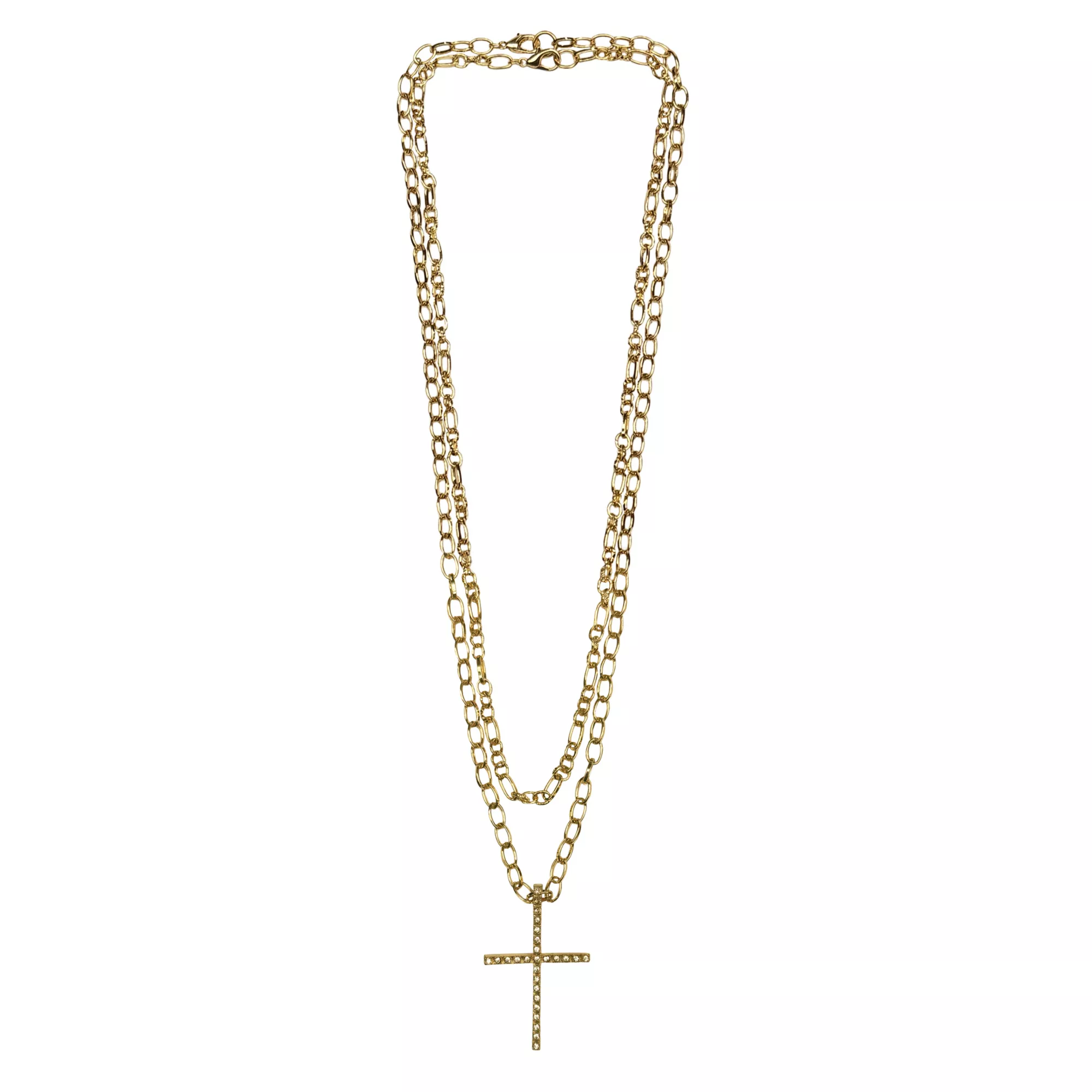 Gold-Tone Stone Cross Chain Necklaces - 2 Pack