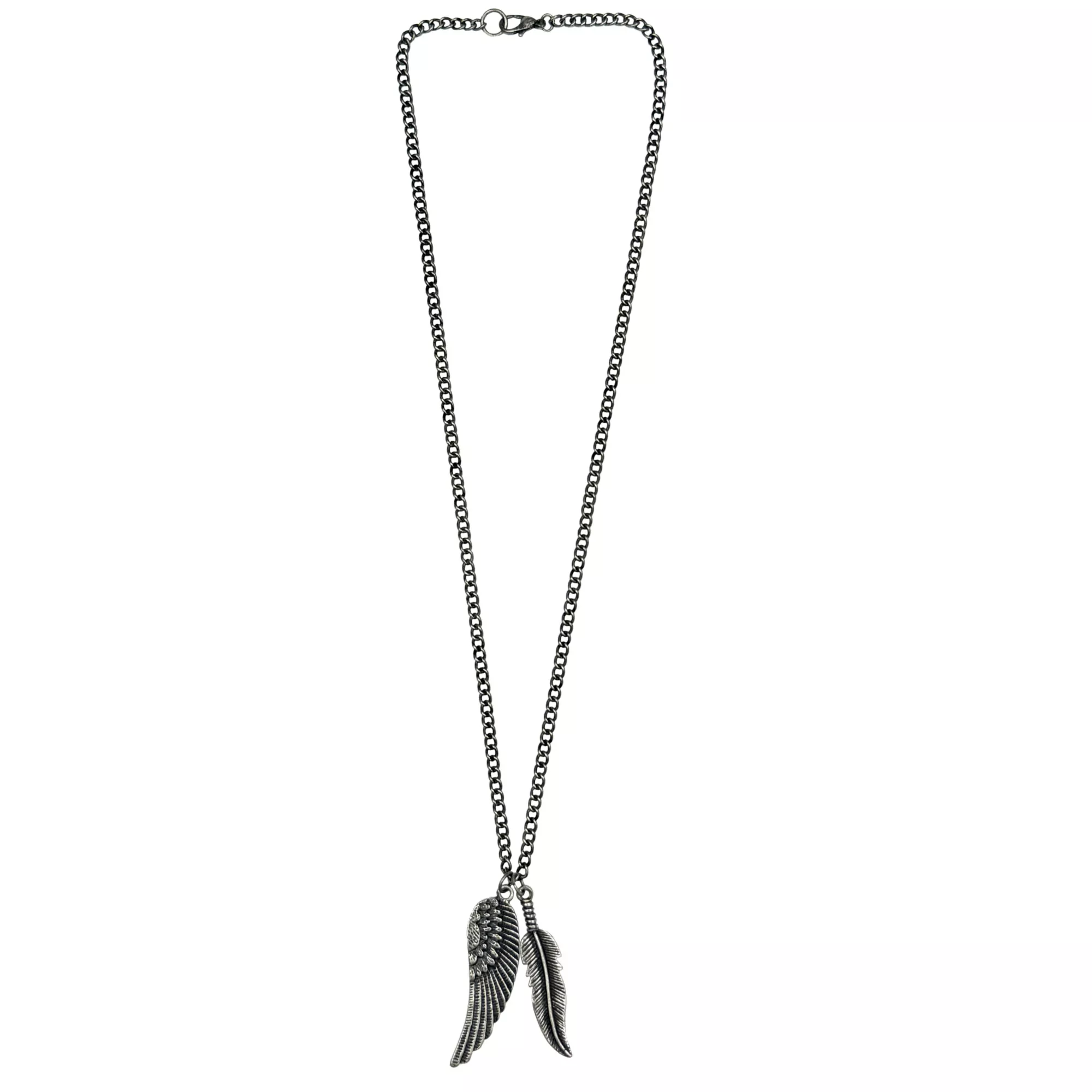 Burnished Silver-Tone Angel Wing and Feather Necklace