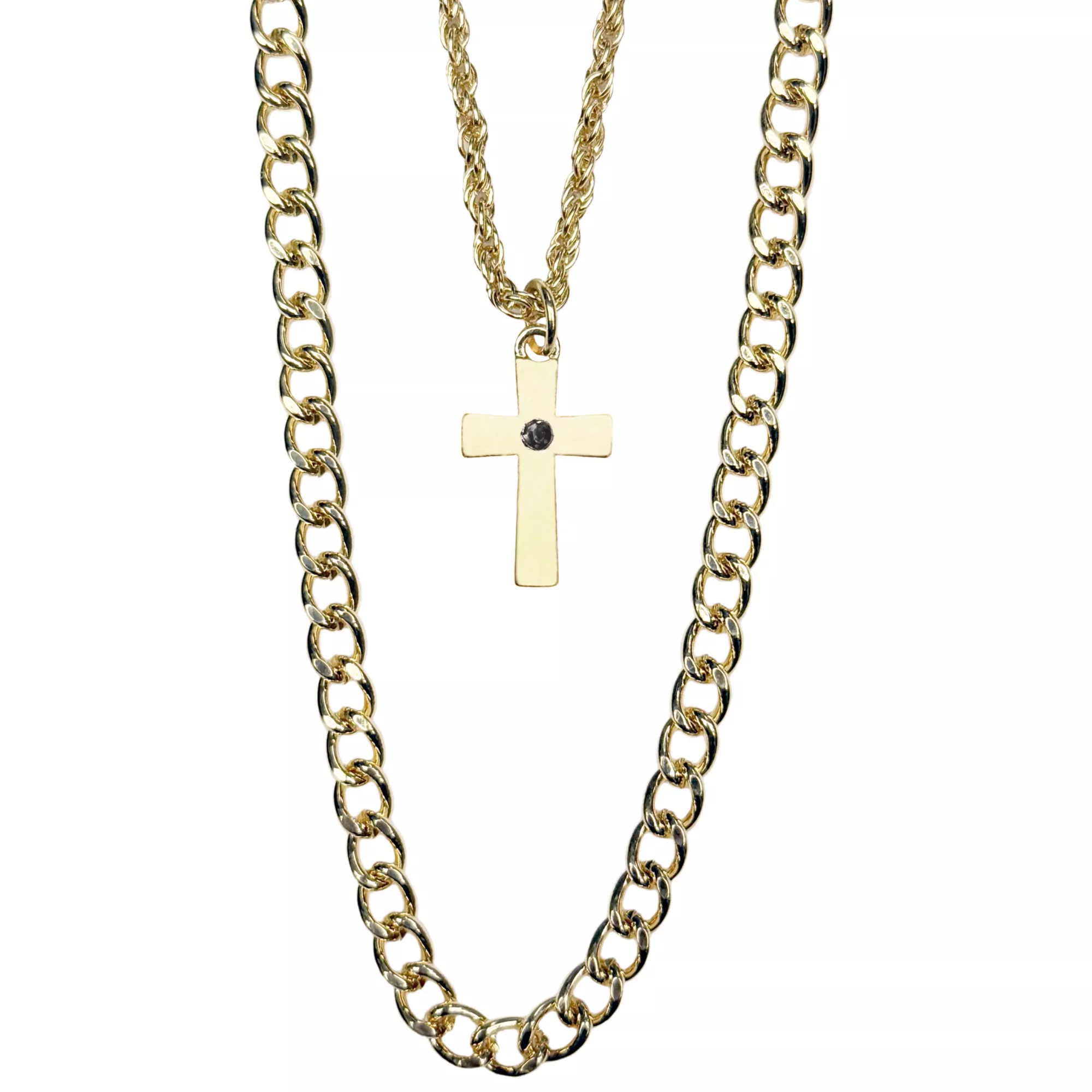 Gold-Toned Black Stone Cross Chain Necklaces - 2 Pack at Spencer's