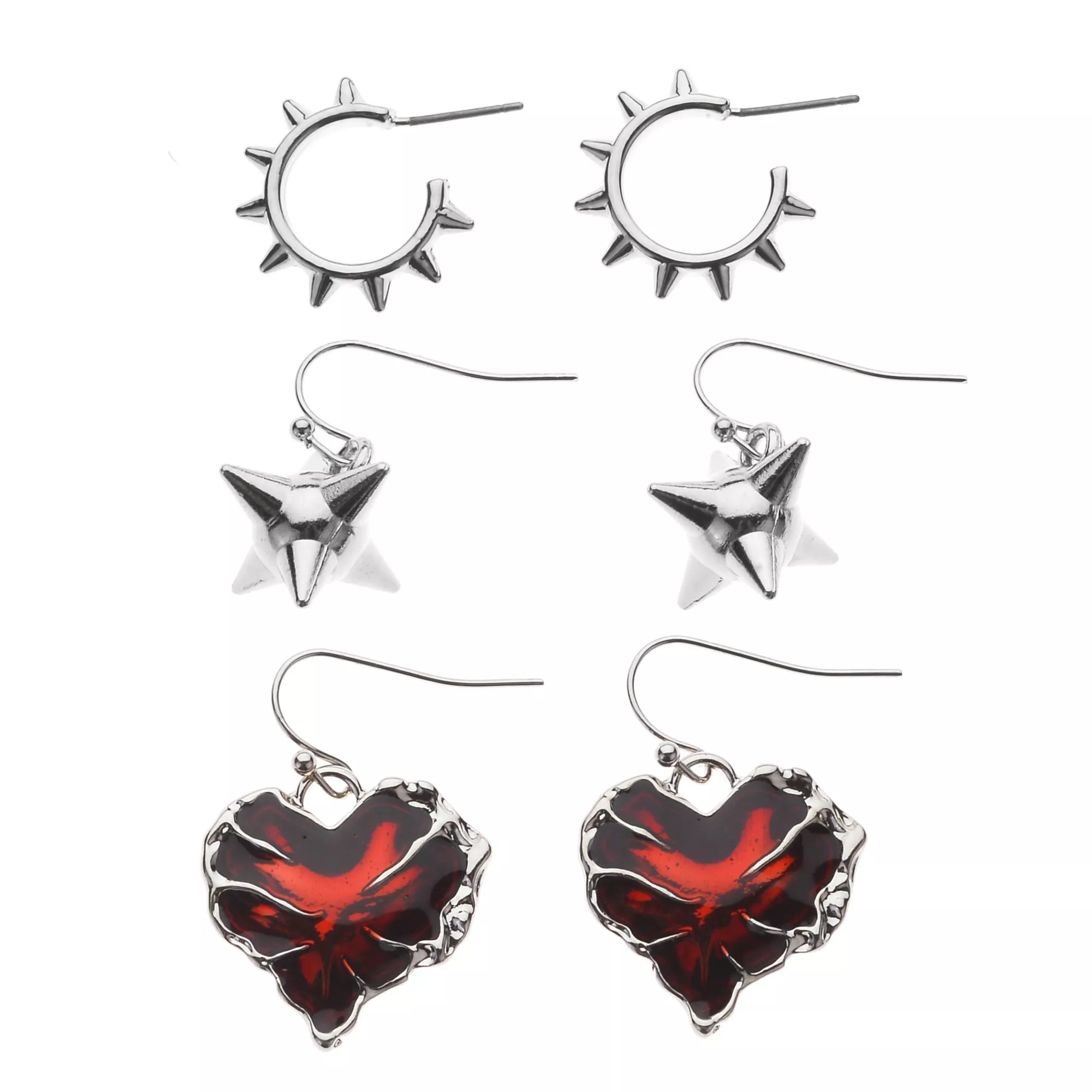 Multi-Pack Spike and Heart Dangle Earrings - 3 Pair at Spencer's