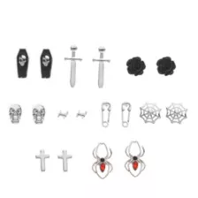 Multi-Pack Spider Web Coffin Skull Silver-Tone Stud Earrings - 9 Pair at Spencer's