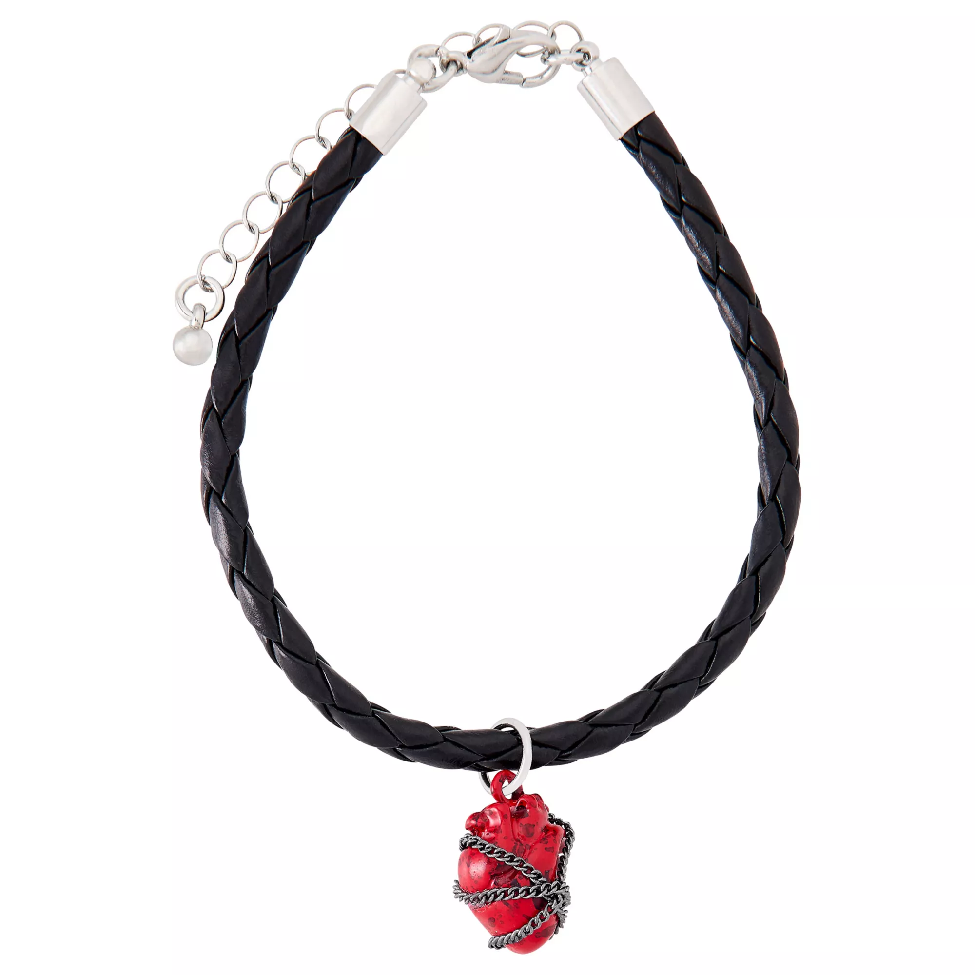 Black and Red Heart Spike Chain Bracelets - 5 Pack