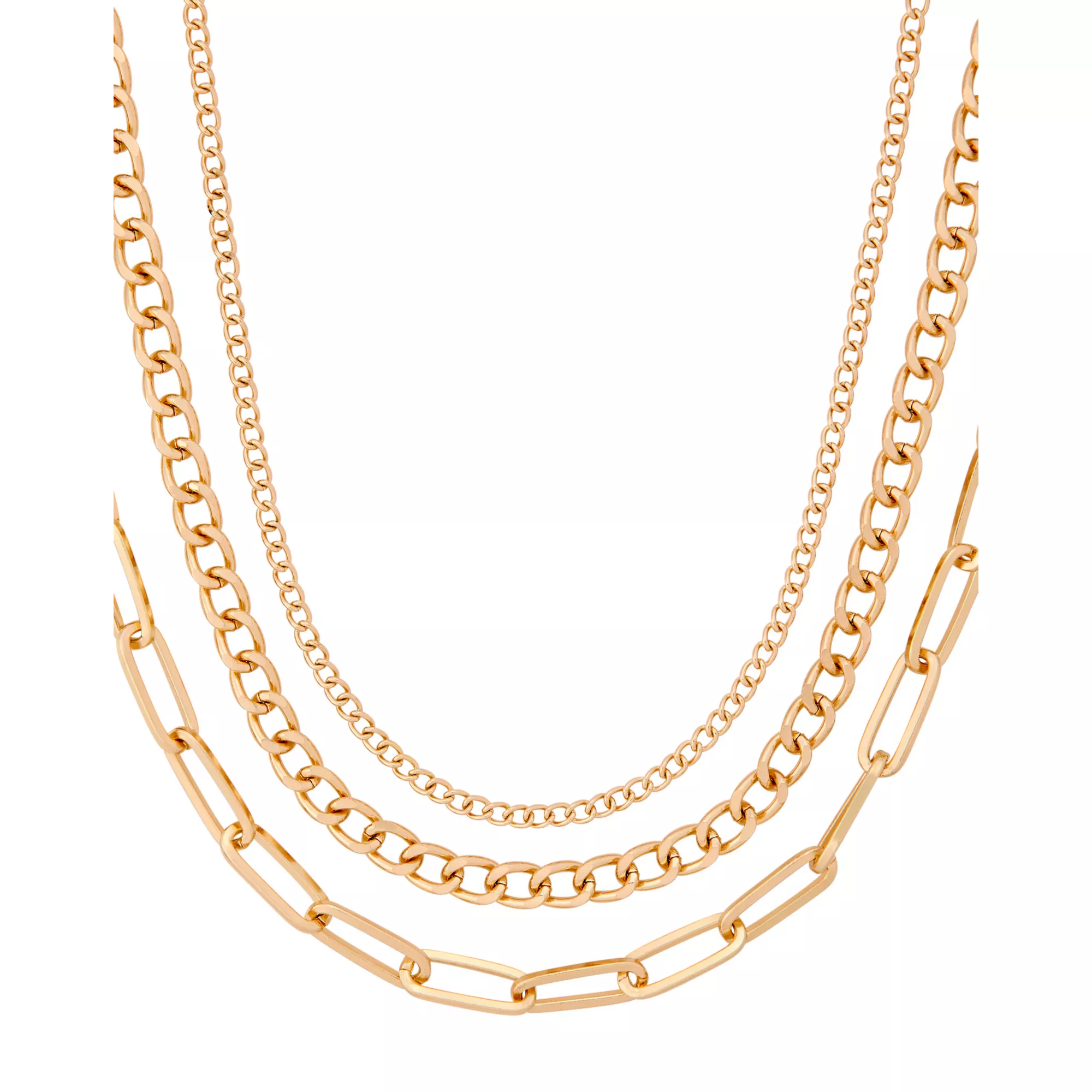 Multi-Pack Gold-Tone Curb and Paper Clip Chain Necklaces - 3 Pack