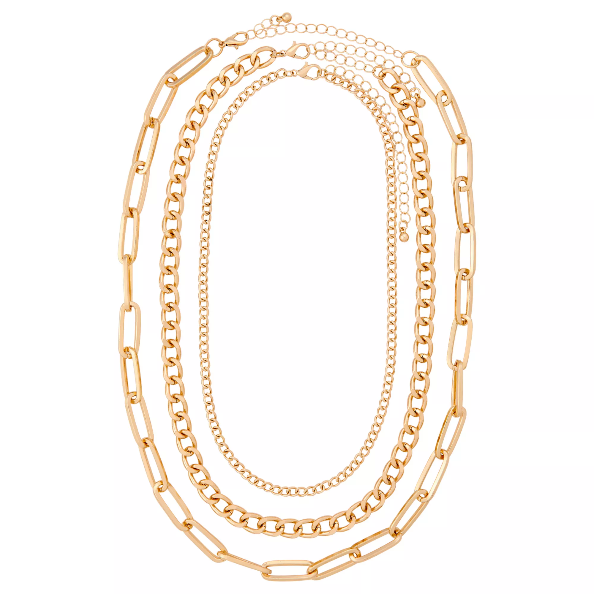 Multi-Pack Gold-Tone Curb and Paper Clip Chain Necklaces - 3 Pack