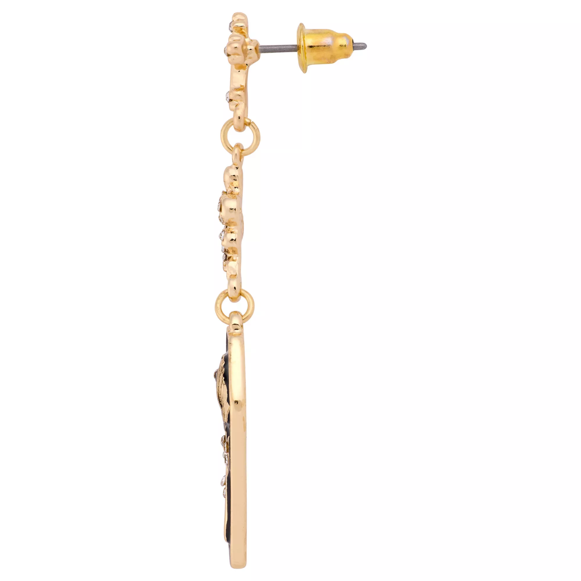 CZ Gold-Tone Cross, Snake, and Rose Coffin Dangle Earrings