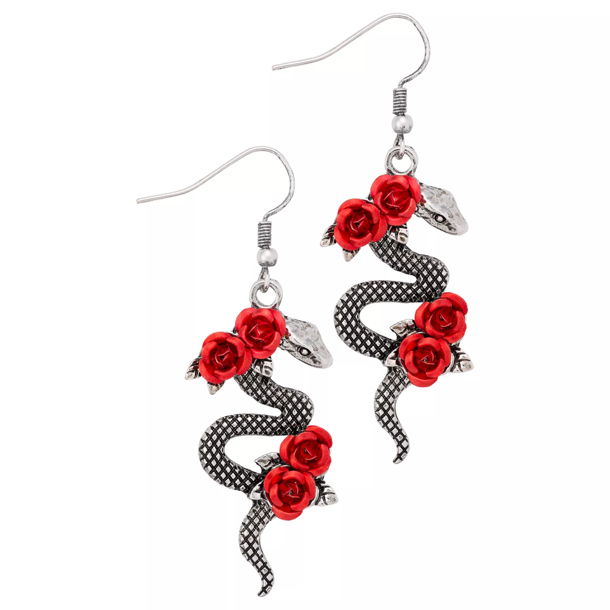Red Rose Snake Dangle Earrings