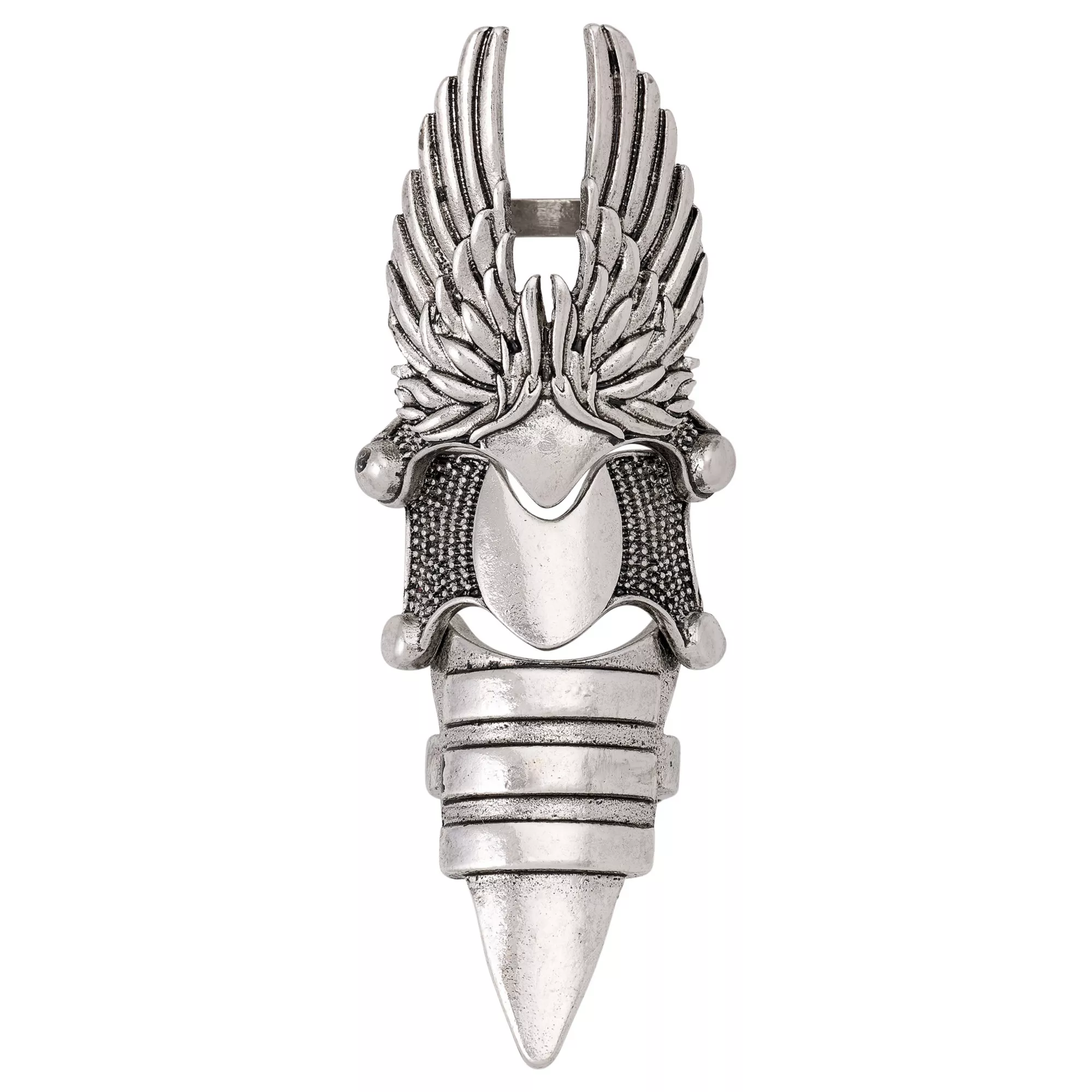 Silver-Toned Wing Finger Armor Ring