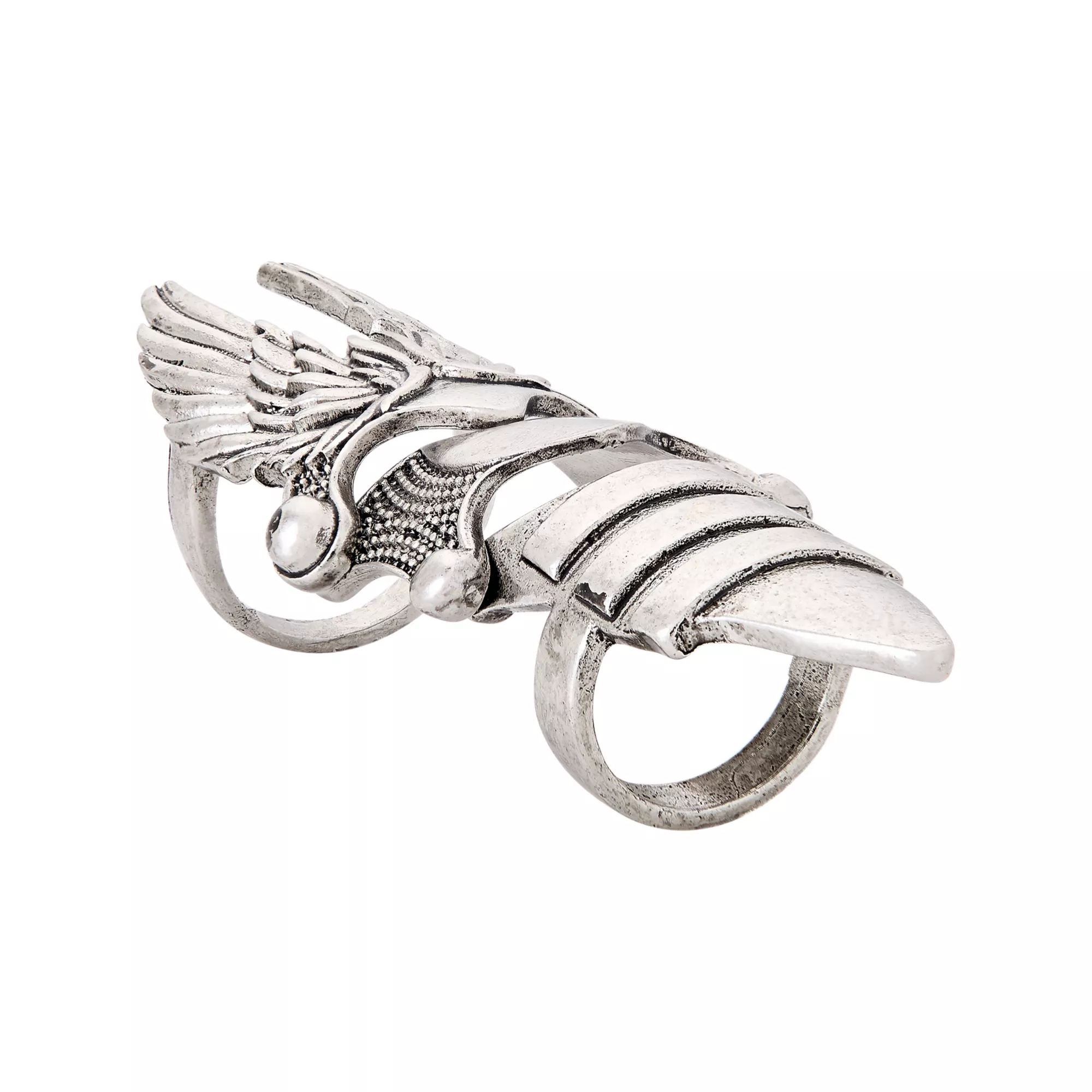 Silver-Toned Wing Finger Armor Ring