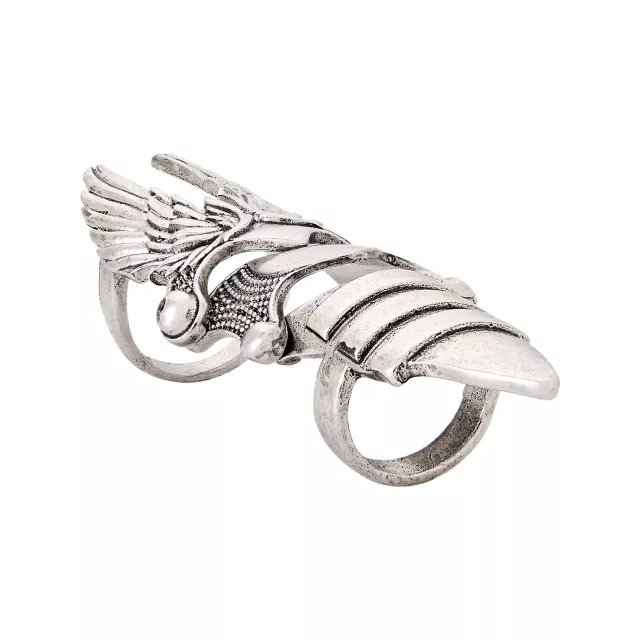 Silver-Toned Wing Finger Armor Ring at Spencer's