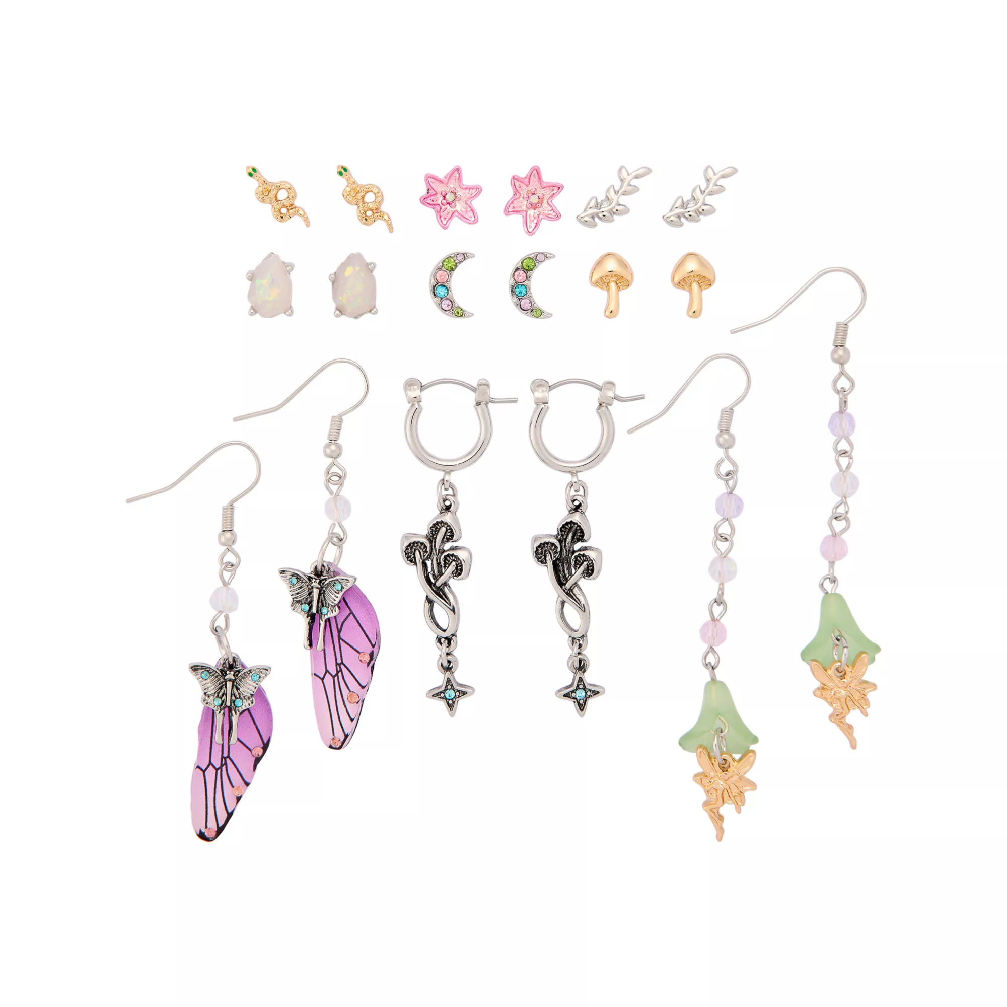 Multi-Pack Fairy Wing Butterfly Mushroom Earrings - 9 Pair at Spencer's