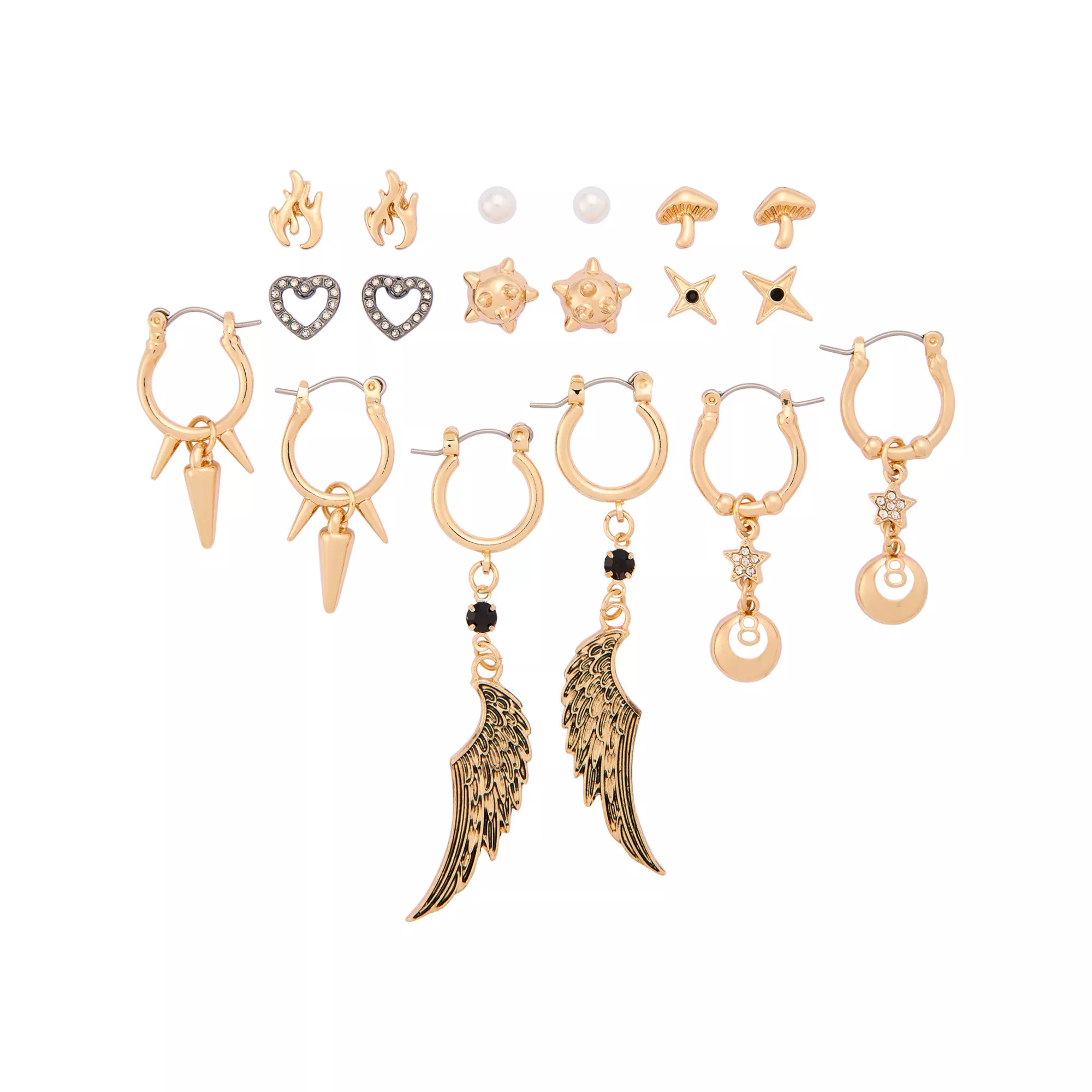 Multi-Pack Wing Spike Star Gold-Tone Earrings - 9 Pack