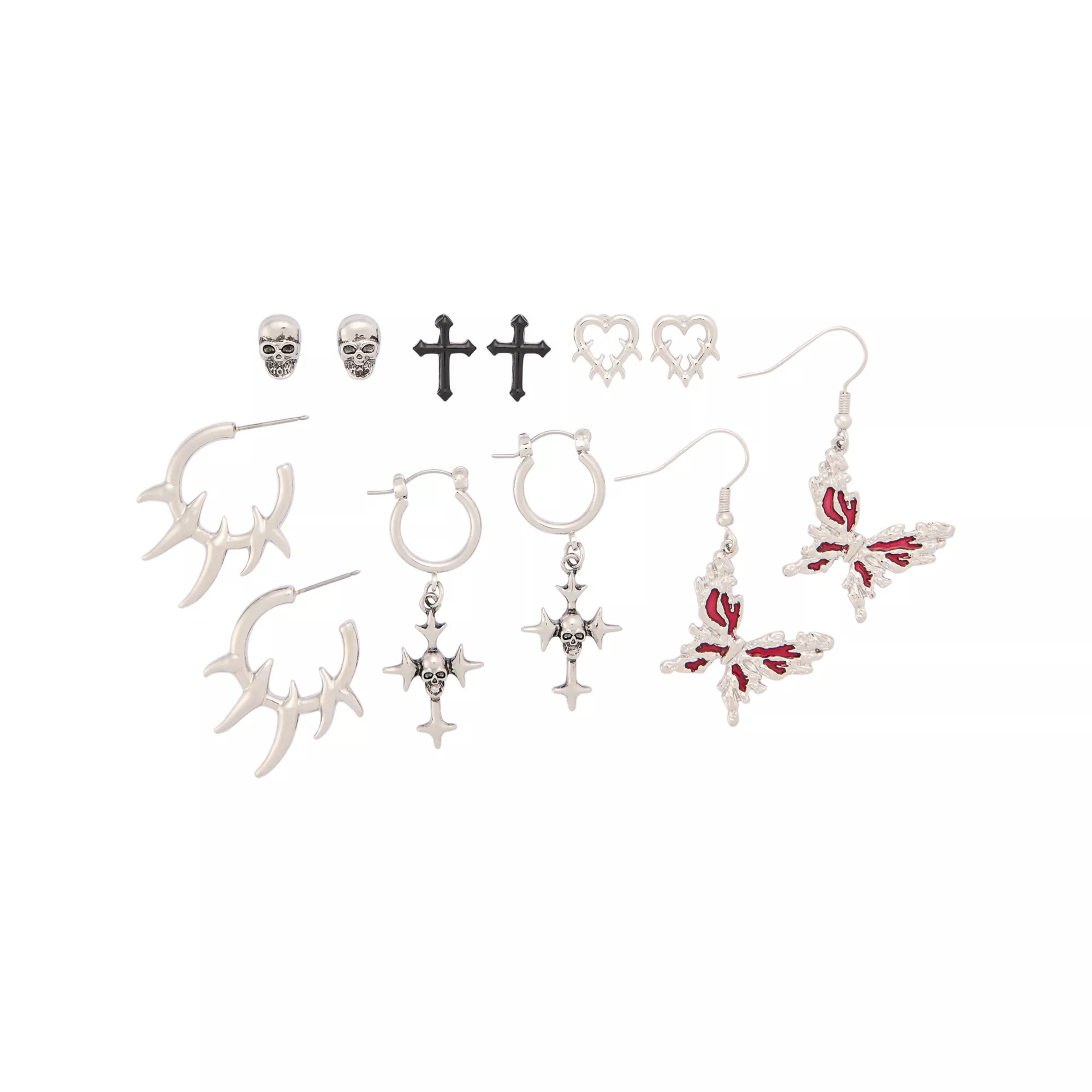 Multi-Pack Cyber Cross Skull Butterfly Earrings - 6 Pair at Spencer's