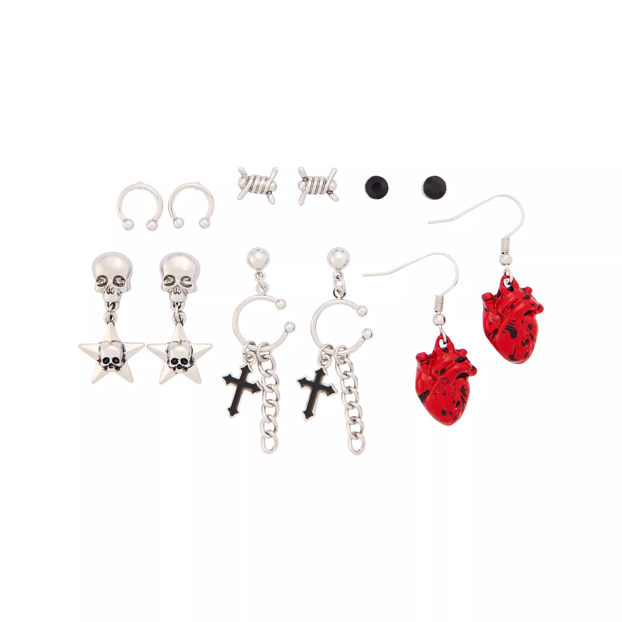 Multi-Pack Star Skull Cross Heart Earrings - 6 Pair