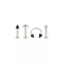 Multi-Pack Black Heart Wings Titanium Labret and Horseshoe Rings 4 Pack - 16 Gauge at Spencer's