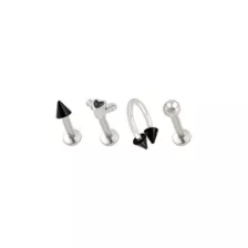 Multi-Pack Black Heart Wings Titanium Labret and Horseshoe Rings 4 Pack - 16 Gauge at Spencer's