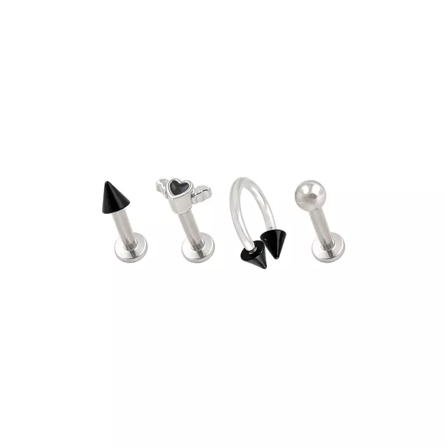Multi-Pack Black Heart Wings Titanium Labret and Horseshoe Rings 4 Pack - 16 Gauge at Spencer's