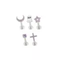 Silver-Toned Titanium Purple CZ Celestial RIP Labret 5 Pack - 16 Gauge at Spencer's