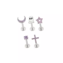 Silver-Toned Titanium Purple CZ Celestial RIP Labret 5 Pack - 16 Gauge at Spencer's