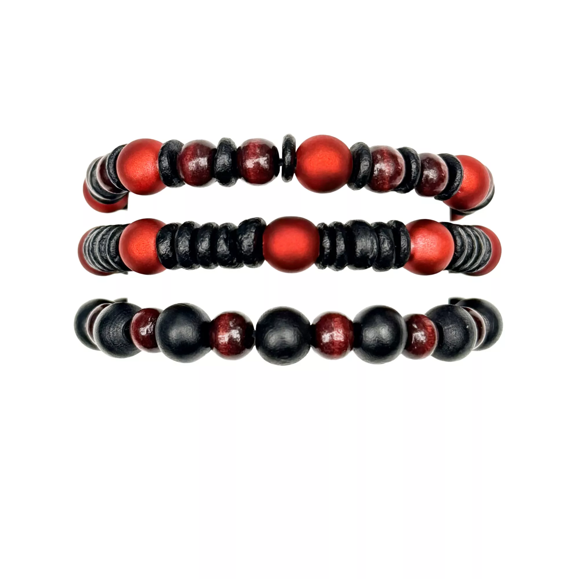 Multi-Pack Black and Dark Red Beaded Bracelets – 3 Pack