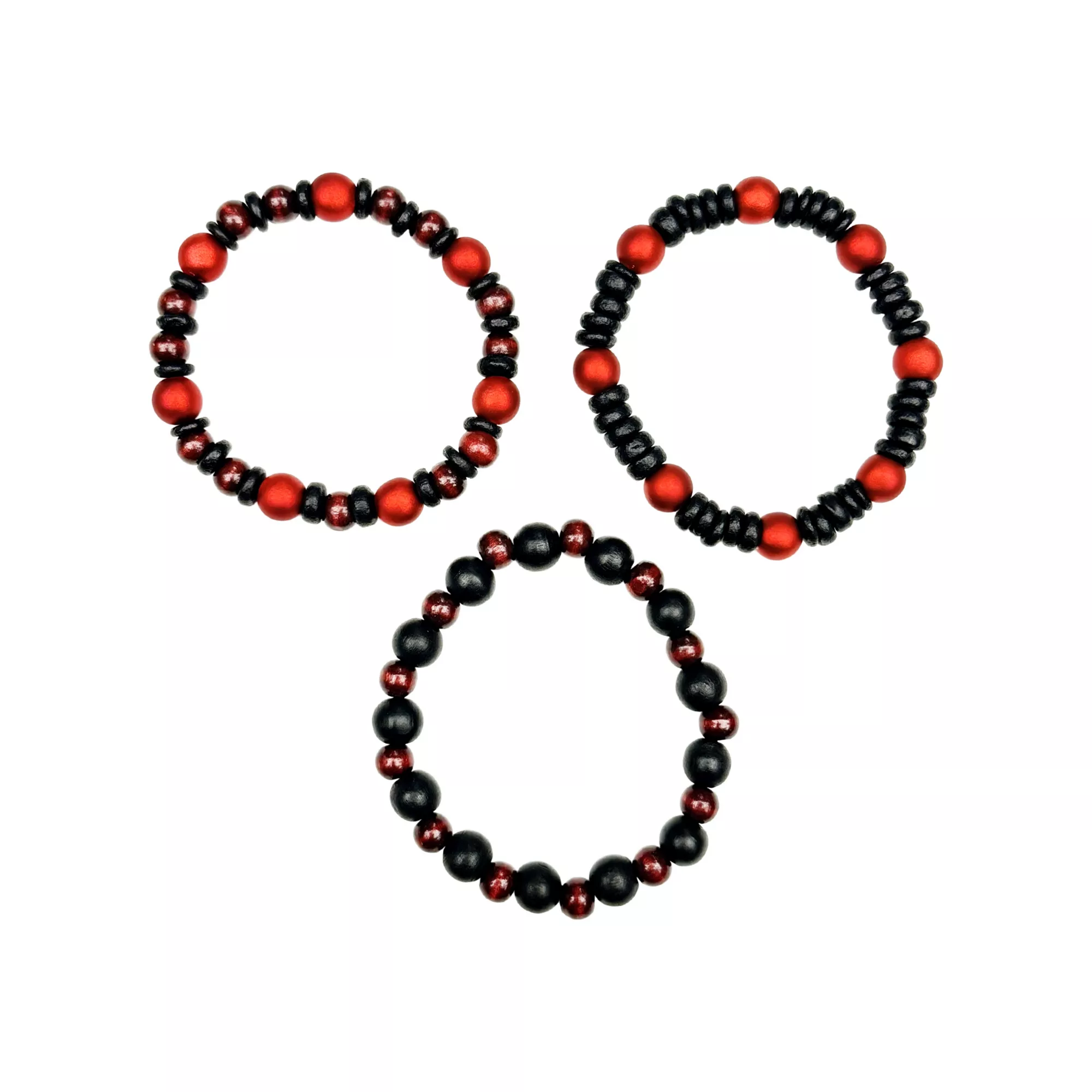 Multi-Pack Black and Dark Red Beaded Bracelets – 3 Pack