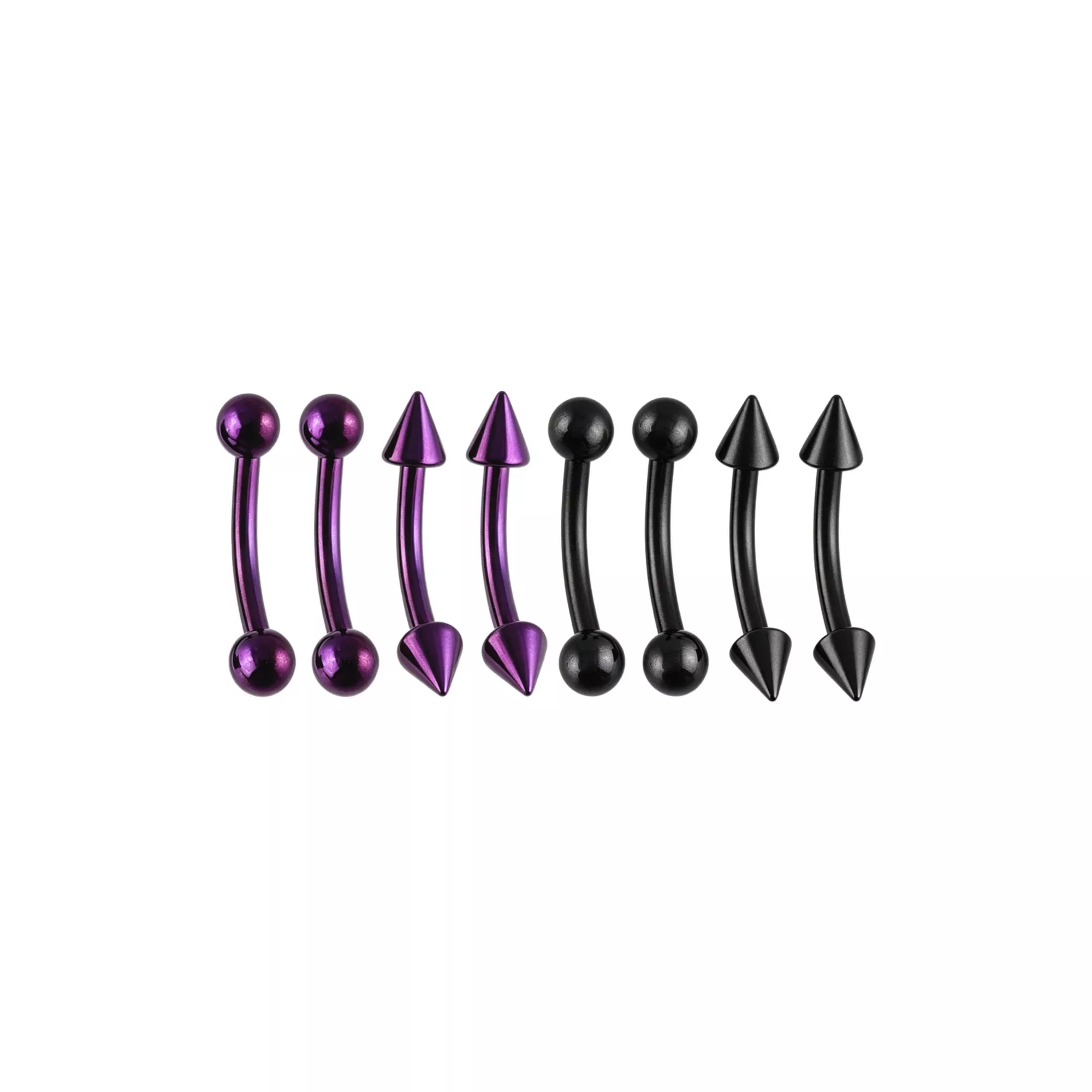 Multi-Pack Spike Purple and Black-Toned Curved Barbells 8 Pack - 16 Gauge