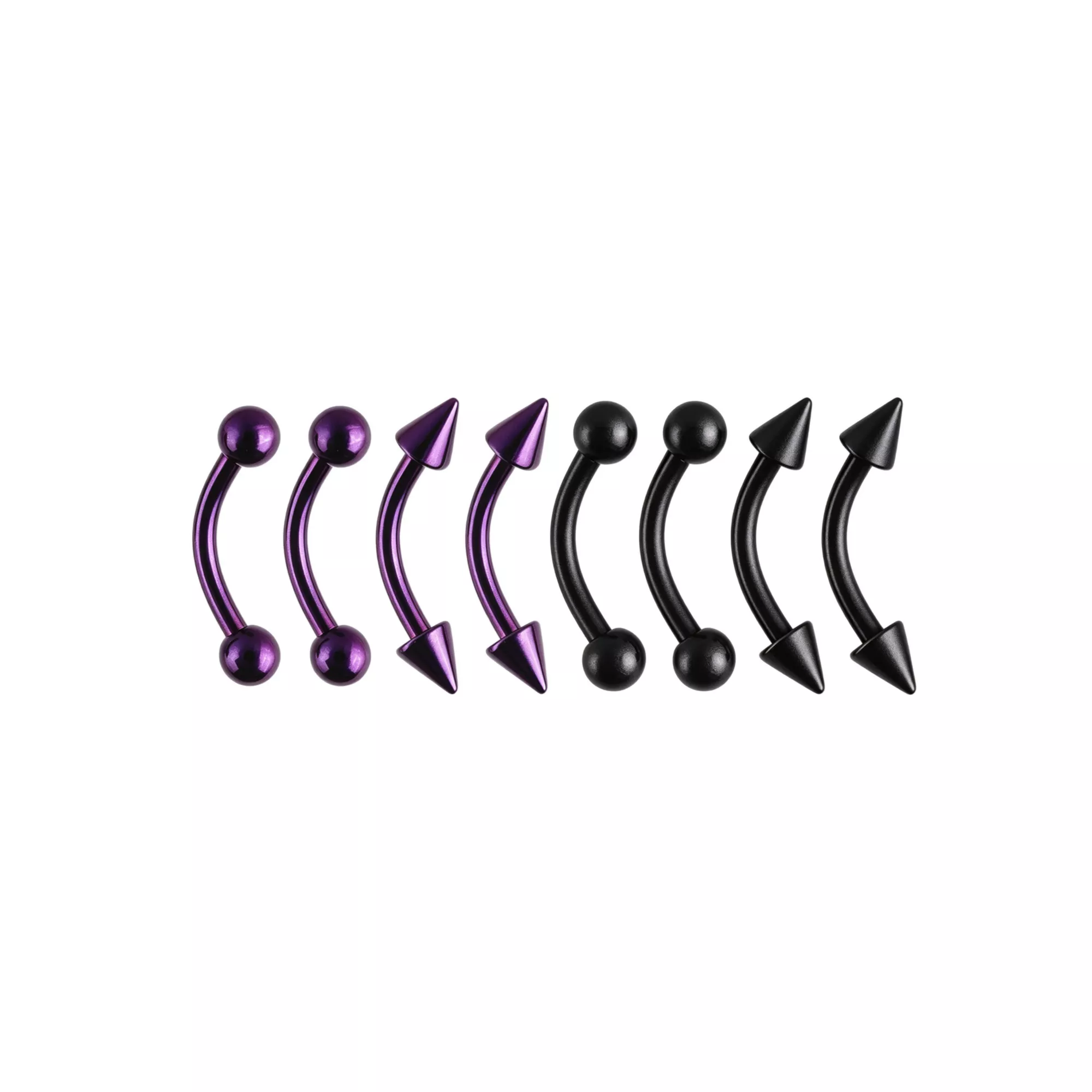 Multi-Pack Spike Purple and Black-Toned Curved Barbells 8 Pack - 16 Gauge
