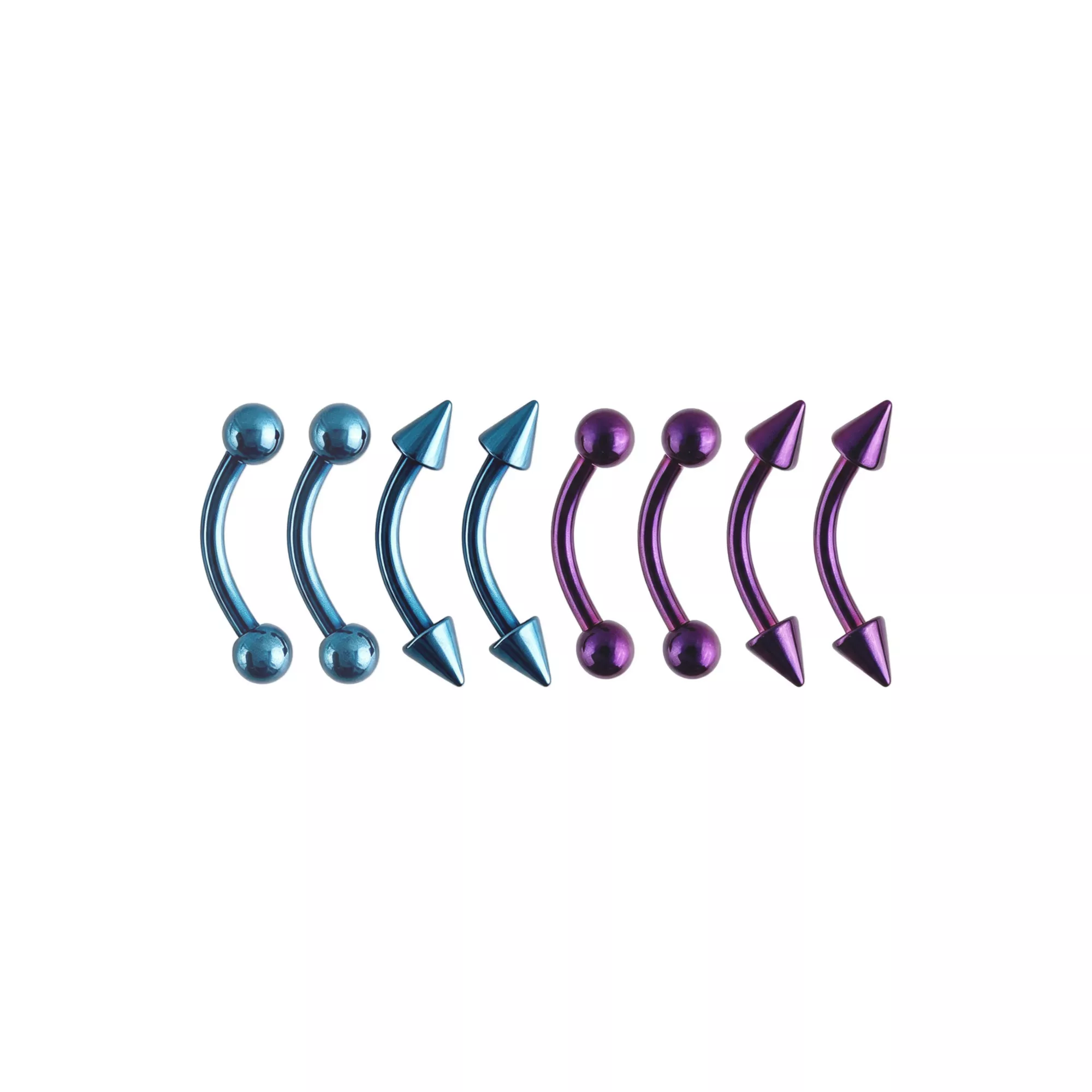 Multi-Pack Blue and Purple-Toned Spike Curved Barbells 8 Pack - 16 Gauge