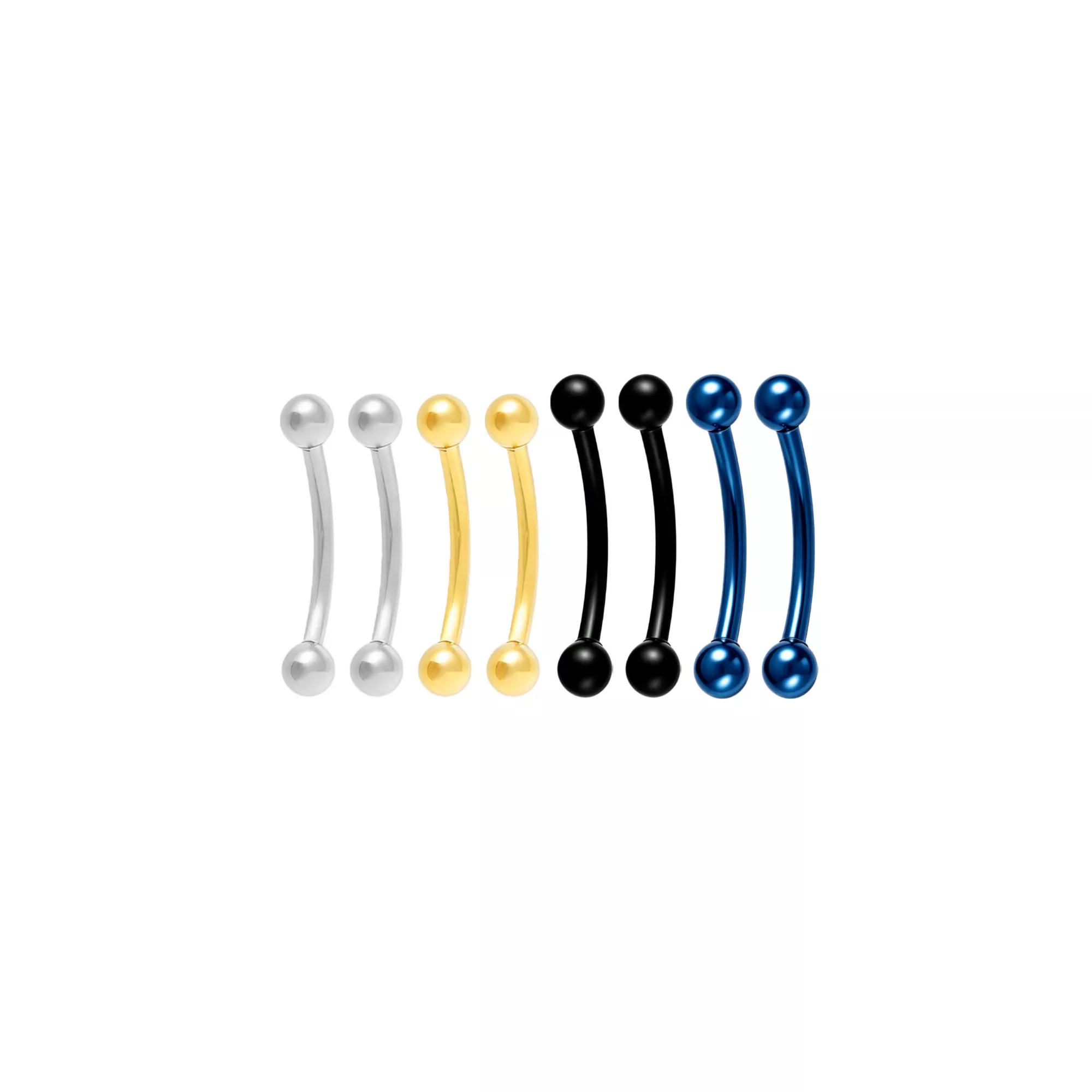 Multi-Pack Titanium Assorted Curved Eyebrow Barbells 8 Pack - 16 Gauge at Spencer's