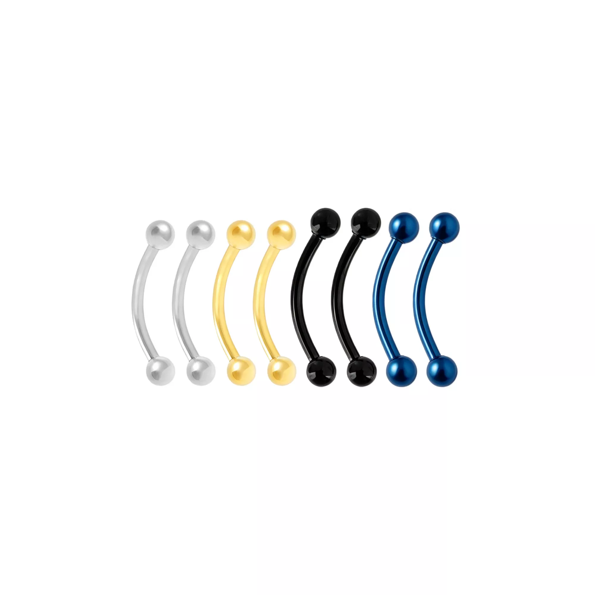 Multi-Pack Titanium Assorted Curved Eyebrow Barbells 8 Pack - 16 Gauge at Spencer's