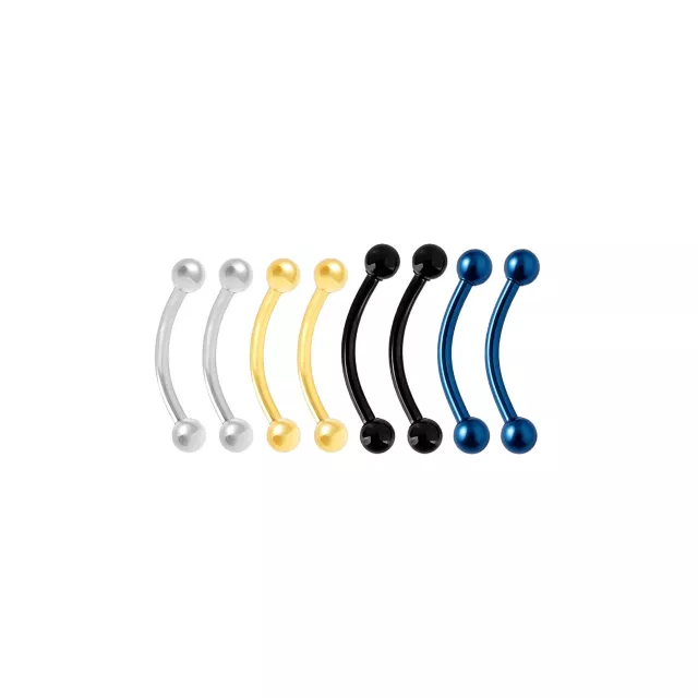 Multi-Pack Titanium Assorted Curved Eyebrow Barbells 8 Pack - 16 Gauge at Spencer's