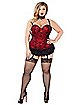 Plus Size Victorian Lace Bustier and Thong Panties Set - Red