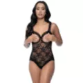 Lace Open Cup Crotchless Teddy- Black at Spencer's