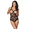 Lace Open Cup Crotchless Teddy- Black at Spencer's