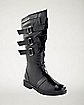 Black Walker Boots With Patent Leather Detail