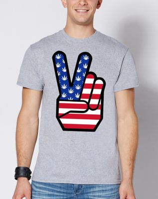 Leaf American Flag Peace Sign Graphic T-Shirt