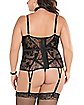 Plus Size Lace Bustier and Thong Panties Set - Black