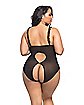 Plus Size Lace Open Cup Crotchless Teddy - Black