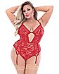 Plus Size Red Floral Lace Teddy with Tassel Charm