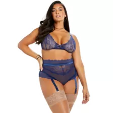 Plus Size Navy Bralette and Panties Set at Spencer's