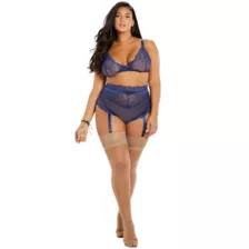 Plus Size Navy Bralette and Panties Set at Spencer's