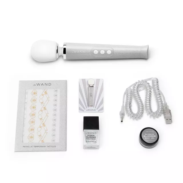 White Glitter Glimmer Wand Vibrator Kit at Spencer's