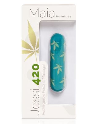Jessi 420 Green 10-Function  Rechargeable Waterproof Weed Leaf Bullet Vibrator - 3 Inch