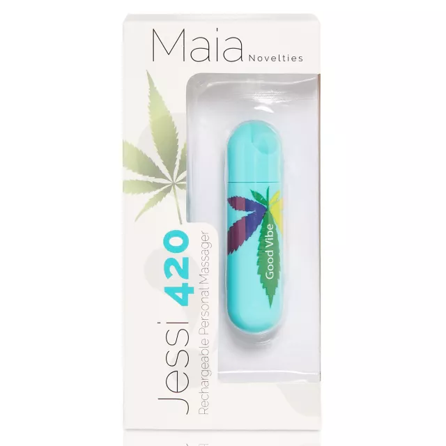 Jessi 420 Blue 10-Function Rechargeable Waterproof Weed Leaf Bullet Vibrator - 3 Inch at Spencer's