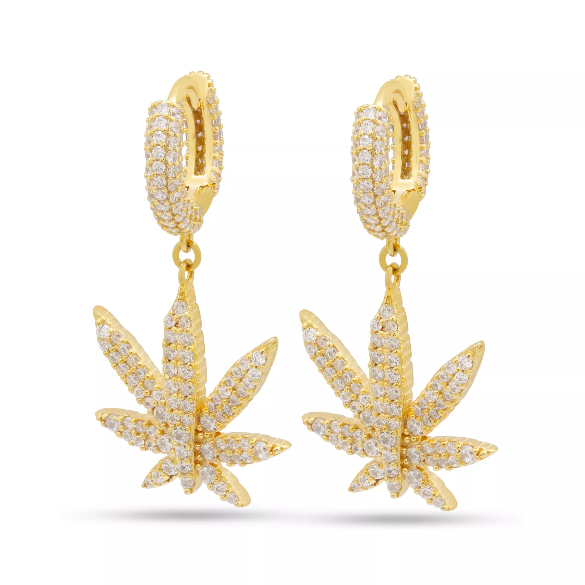 CZ Iced Weed Leaf Dangle Hoop Earrings at Spencer's