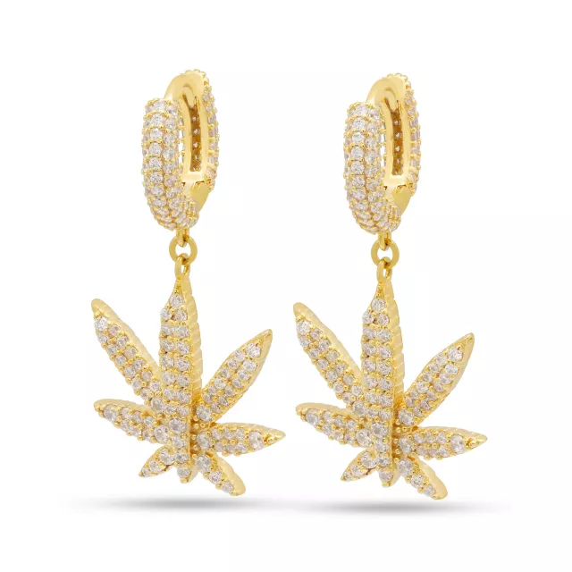 CZ Iced Weed Leaf Dangle Hoop Earrings at Spencer's